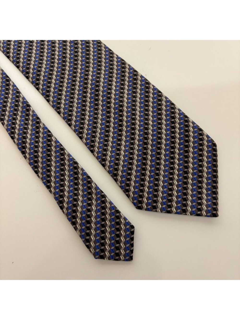 Stafford Executive Silk Tie Blue Gray Geometric Mens Necktie Italy Office Formal